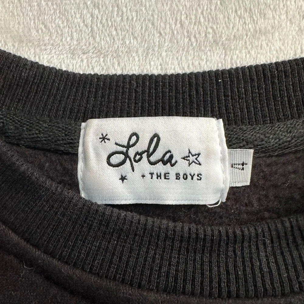 Lola + the Boys Beaded & Sequins “Dreamer” Patch Sweatshirt Girls 4 black flashy